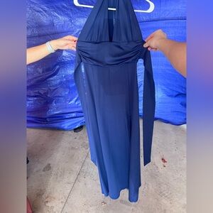 Navy Blue Elastic Waist Skirt